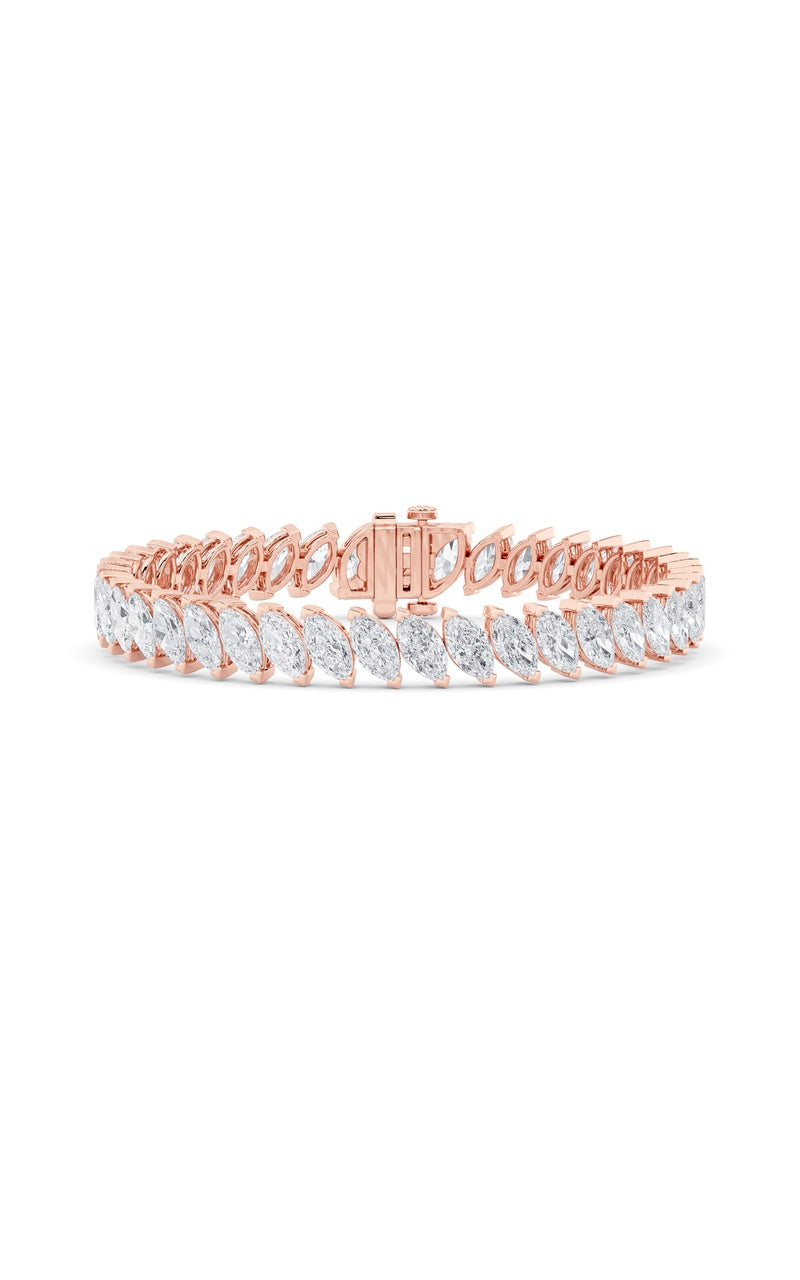 16.5Cttw Marquise Shaped Lab Grown Diamond (F/VS) Angled Line Bracelet in 14K Gold