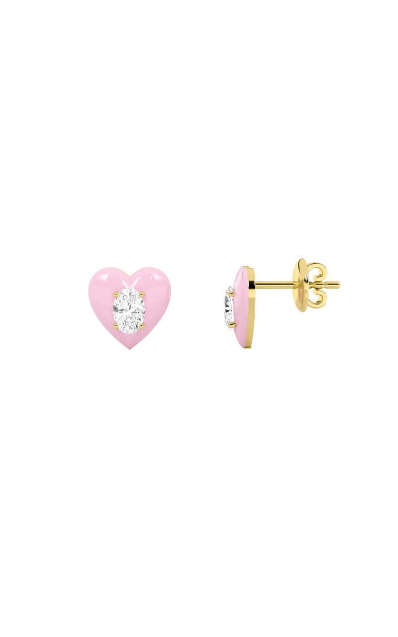 1Cttw Oval Shaped Lab Grown Diamond (F/VS) Heart Shaped Stud Earrings in 14K Gold