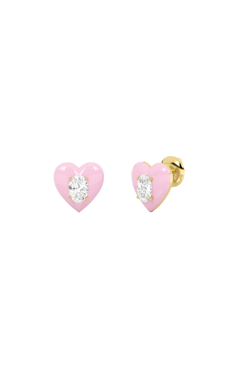 1Cttw Oval Shaped Lab Grown Diamond (F/VS) Heart Shaped Stud Earrings in 14K Gold