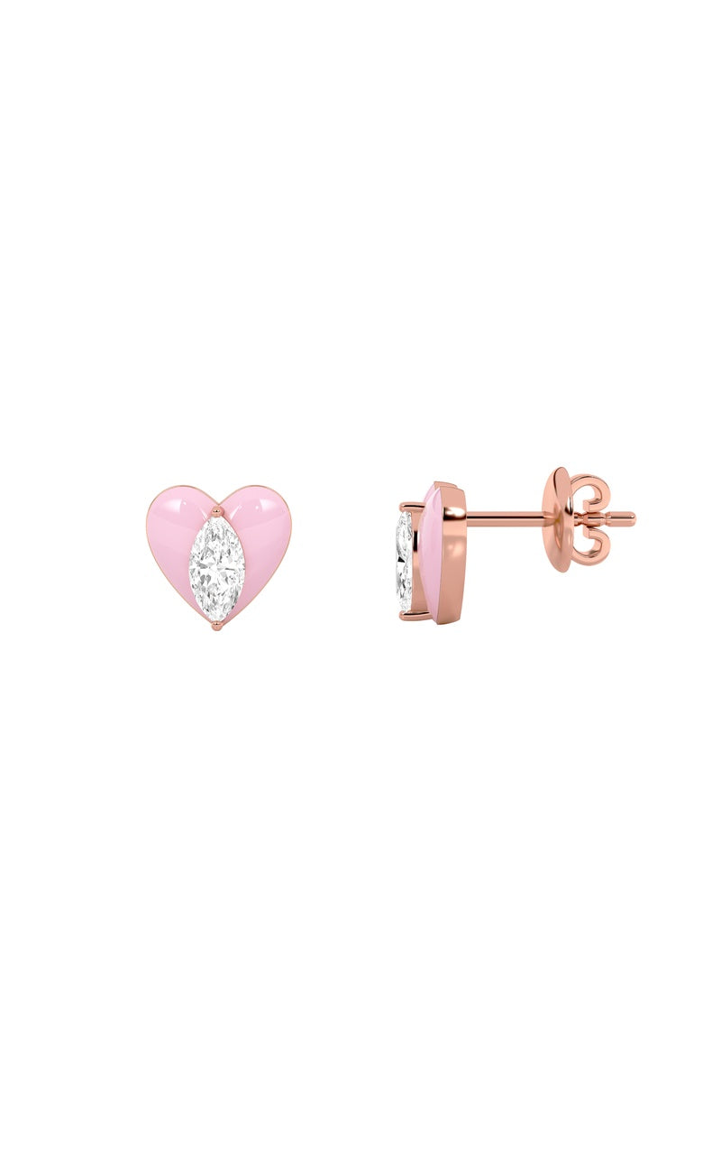1Cttw Marquise Shaped Lab Grown Diamond (F/VS) Heart Shaped Earrings in 14K Gold