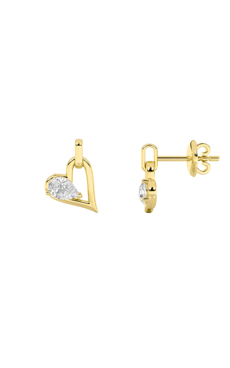 1Cttw Pear Shaped Lab Grown Diamond (F/VS) Heart Shaped Dangle Earrings in 14K Gold