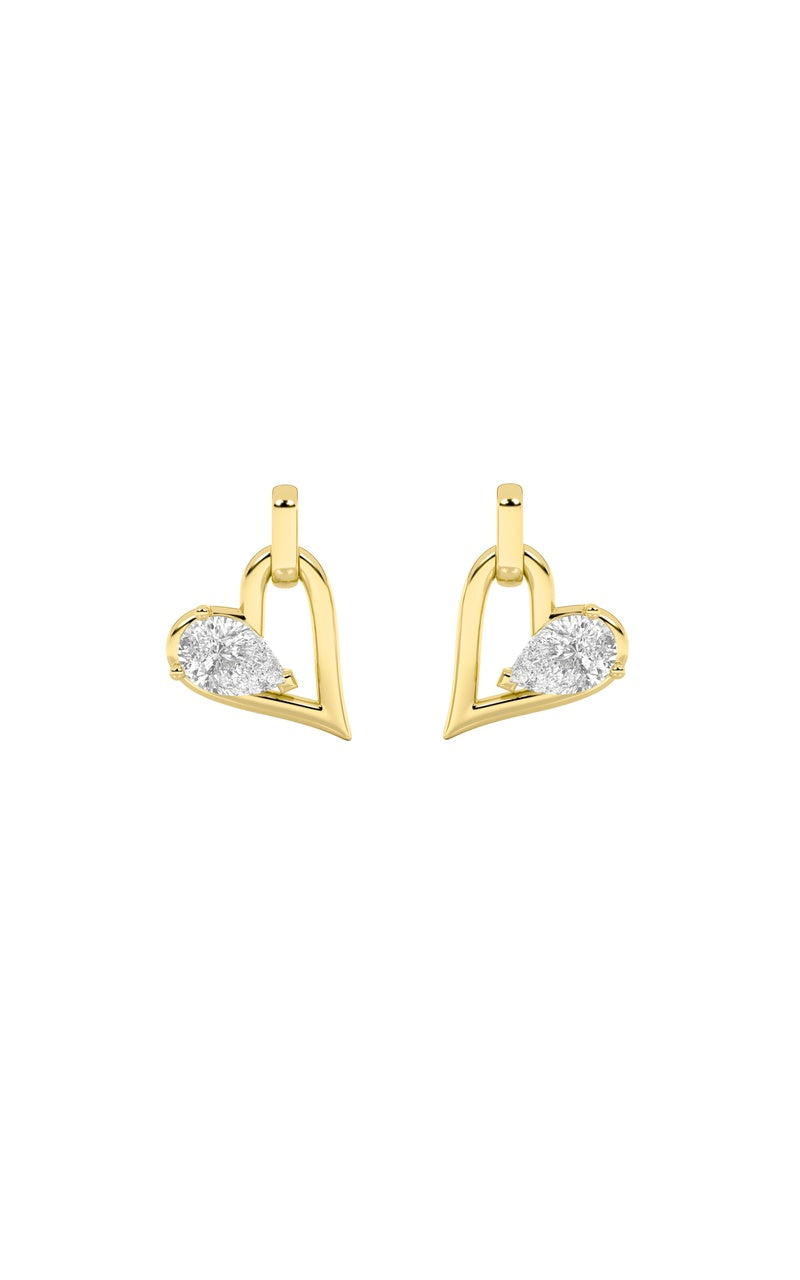 1Cttw Pear Shaped Lab Grown Diamond (F/VS) Heart Shaped Dangle Earrings in 14K Gold