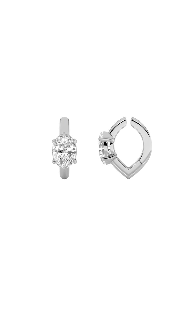 0.25Cttw Oval Shaped Lab Grown Diamond (F/VS) Huggie Cuff Earrings in 14K Gold