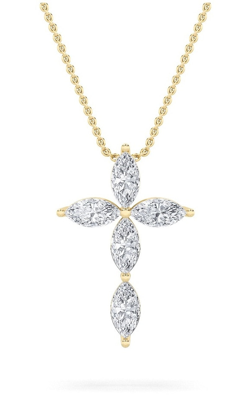 1.5Cttw Marquise Shaped Lab Grown Diamond (F/VS) Cross Pendant in 14K Gold