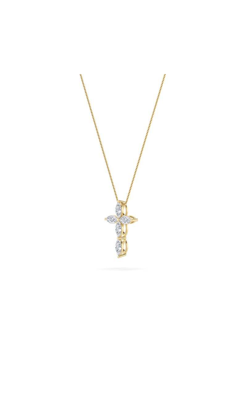 1.5Cttw Marquise Shaped Lab Grown Diamond (F/VS) Cross Pendant in 14K Gold