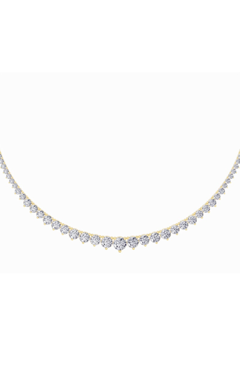 10Cttw Round Shaped Lab Grown Diamond (F/VS) Three Prong Graduating Necklace in 14K Gold