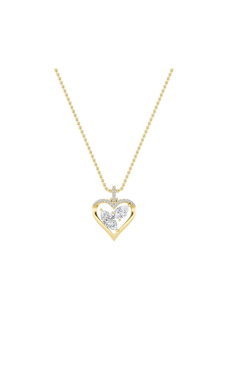 2.5Cttw Marquise Shaped Lab Grown Diamond (F/VS) Heart Shaped Pendant in 14K Gold