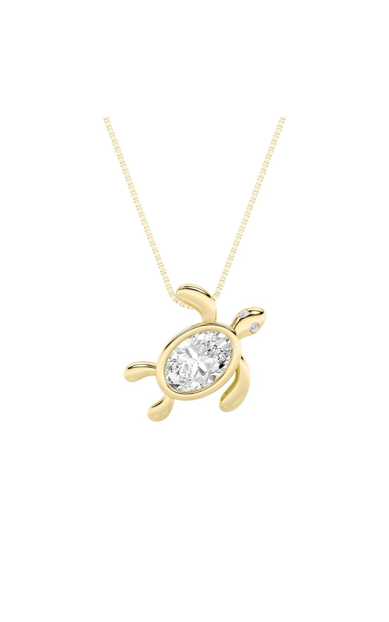 1.5Cttw Oval Shaped Lab Grown Diamond (F/VS) Bezel Set Turtle Pendant in 14K Gold