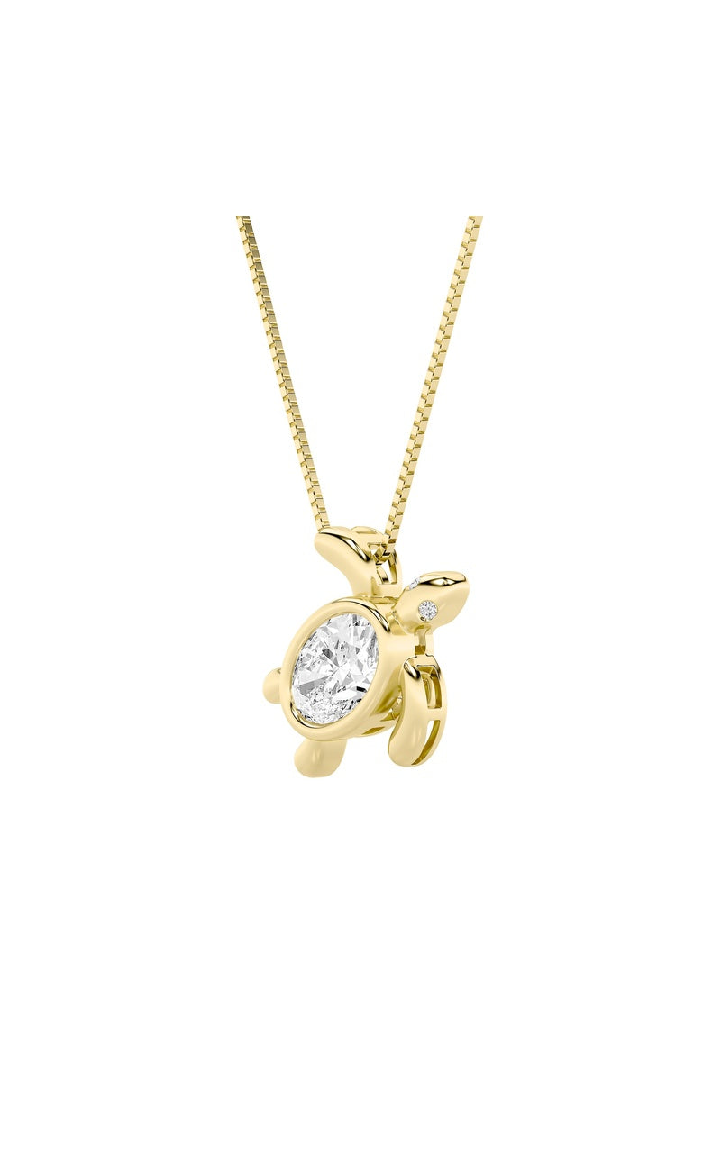 1.5Cttw Oval Shaped Lab Grown Diamond (F/VS) Bezel Set Turtle Pendant in 14K Gold