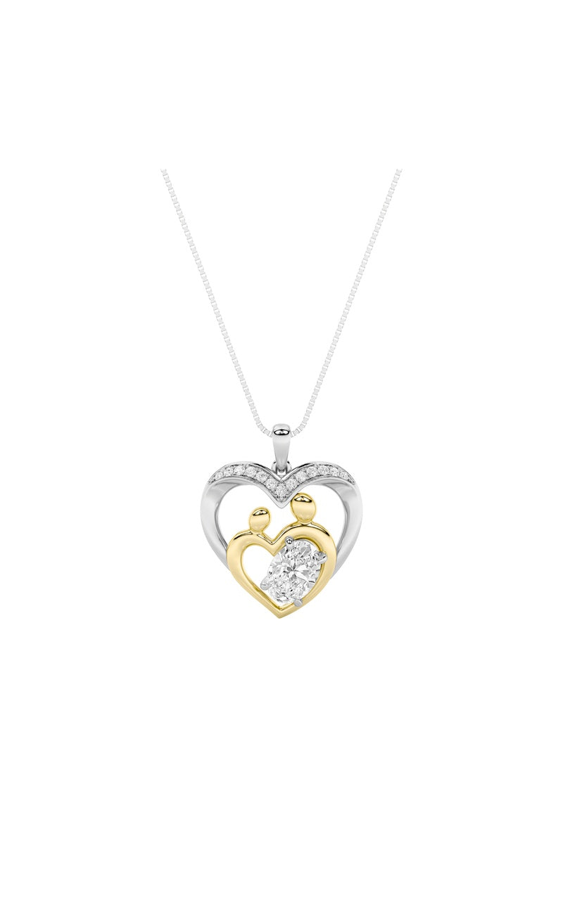 1Cttw Oval Shaped Lab Grown Diamond (F/VS) Heart Shaped Pendant in 14K Gold