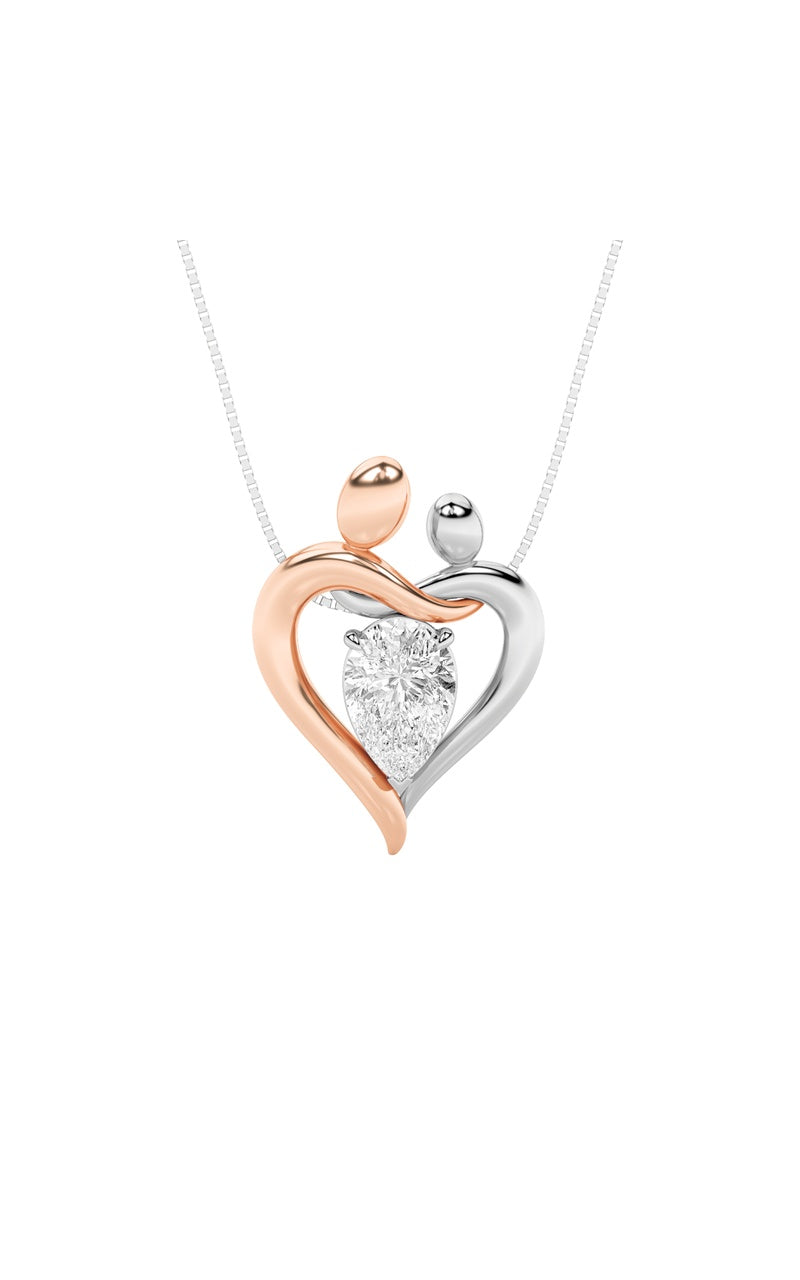 1.5Cttw Pear Shaped Lab Grown Diamond (F/VS) Mother and Child Heart Shaped Pendant in 14K Gold