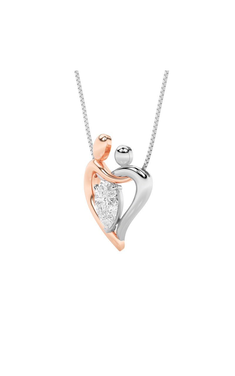1.5Cttw Pear Shaped Lab Grown Diamond (F/VS) Mother and Child Heart Shaped Pendant in 14K Gold