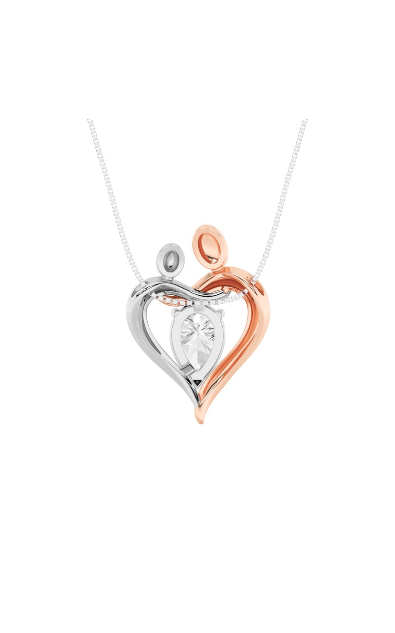 1.5Cttw Pear Shaped Lab Grown Diamond (F/VS) Mother and Child Heart Shaped Pendant in 14K Gold