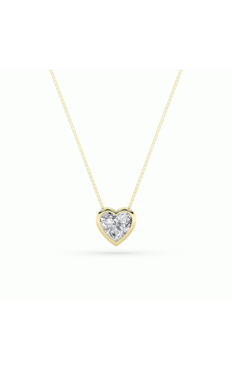 1Cttw Heart Shaped Lab Grown Diamond (F/VS) Bezel Set Solitaire Pendant in 14K Gold