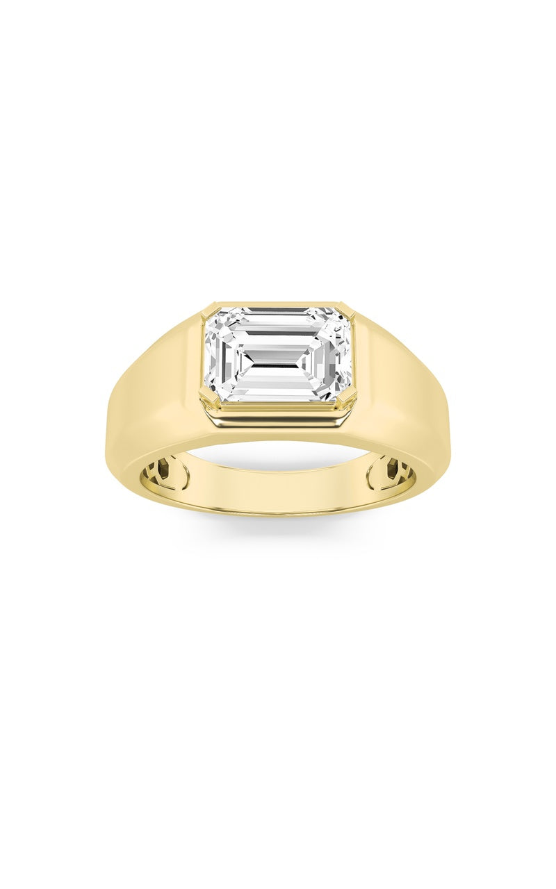 3Cttw Emerald Shaped Lab Grown Diamond (F/VS) Mens Ring in 14K  Yellow Gold
