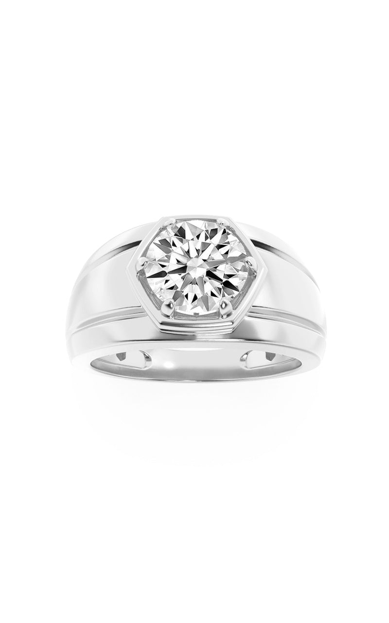 2Cttw Round Shaped Lab Grown Diamond (F/VS) Mens Ring in 14K Gold