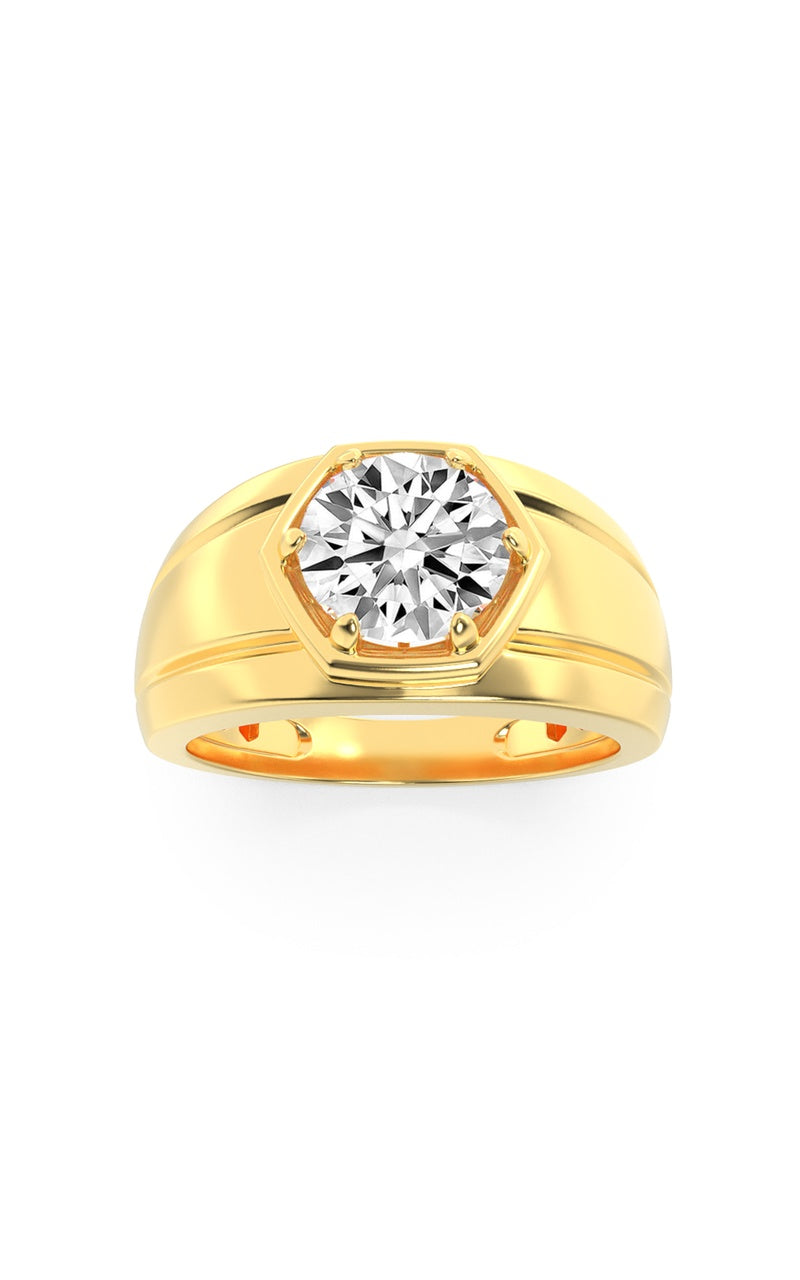 2Cttw Round Shaped Lab Grown Diamond (F/VS) Mens Ring in 14K Gold
