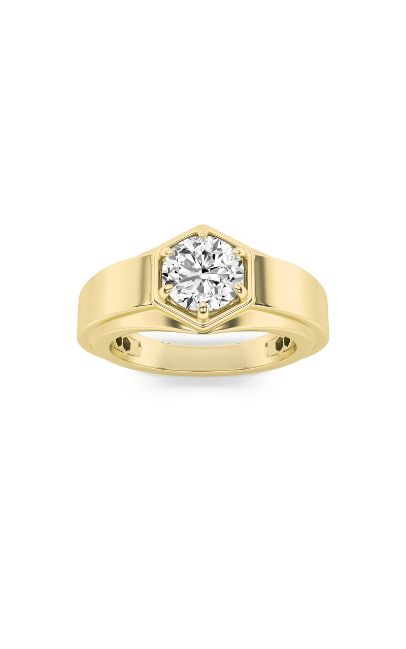 2Cttw Round Shaped Lab Grown Diamond (F/VS) Mens Ring in 14K Gold