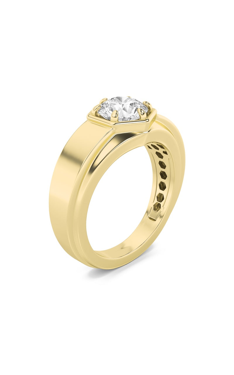 2Cttw Round Shaped Lab Grown Diamond (F/VS) Mens Ring in 14K Gold
