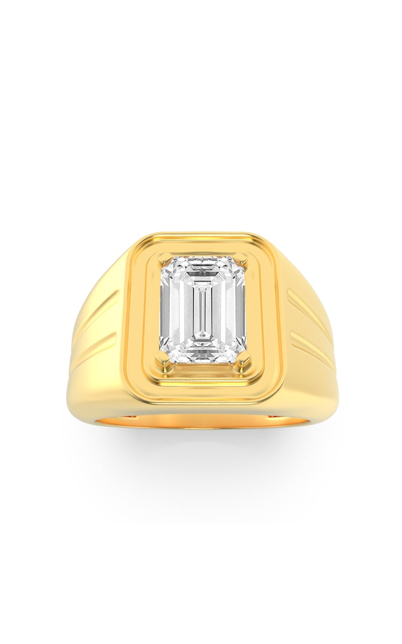 2Cttw Emerald Shaped Lab Grown Diamond (F/VS) Mens Ring in 14K Gold