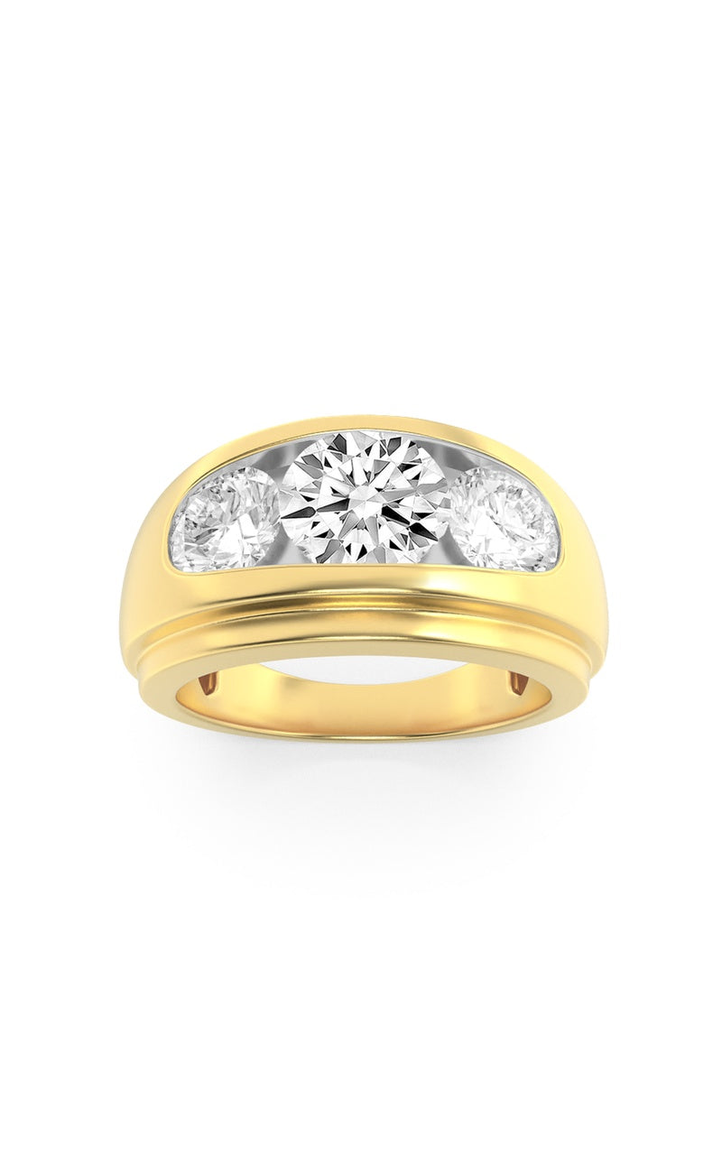 3Cttw Round Shaped Lab Grown Diamond (F/VS) Mens Ring in 14K  Yellow Gold