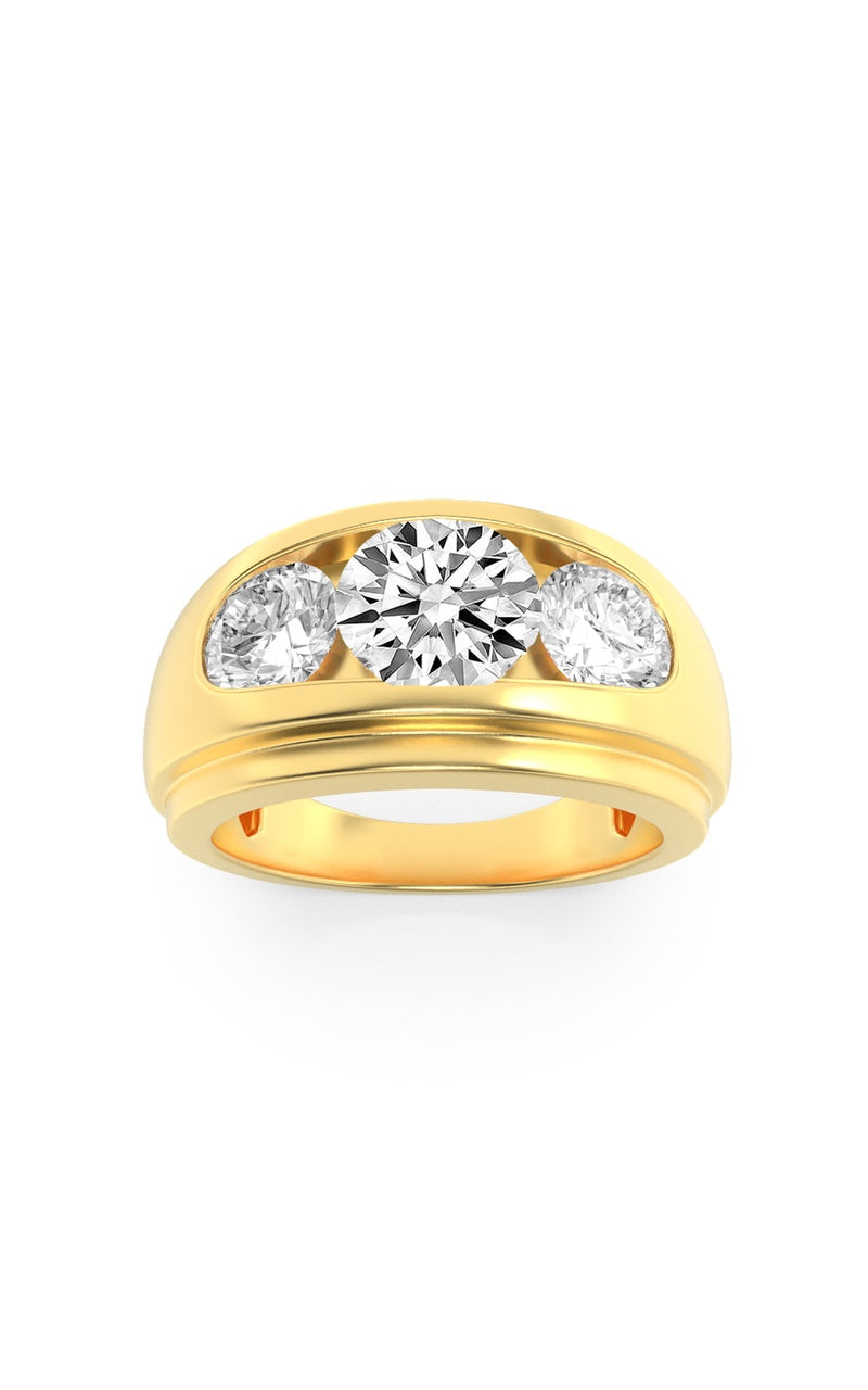3Cttw Round Shaped Lab Grown Diamond (F/VS) Mens Ring in 14K  Yellow Gold