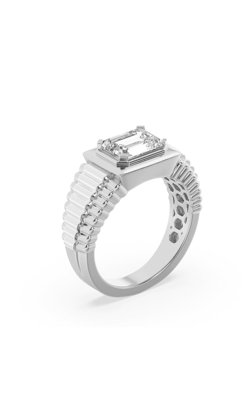 2.5Cttw Emerald Shaped Lab Grown Diamond (F/VS) Mens Ring in 14K Gold