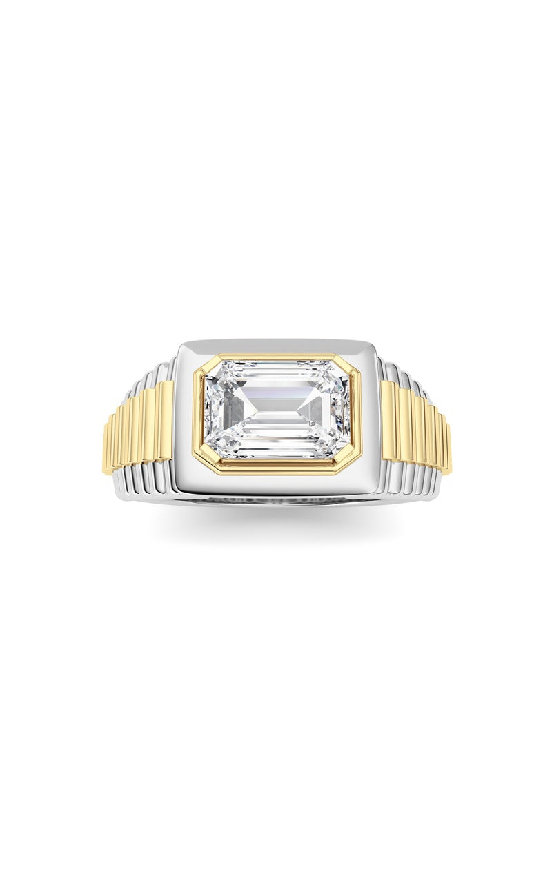 2.5Cttw Emerald Shaped Lab Grown Diamond (F/VS) Mens Ring in 14K Yellow Gold