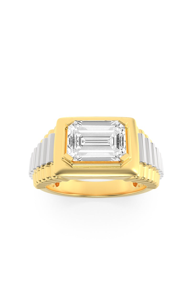 2.5Cttw Emerald Shaped Lab Grown Diamond (F/VS) Mens Ring in 14K Yellow Gold