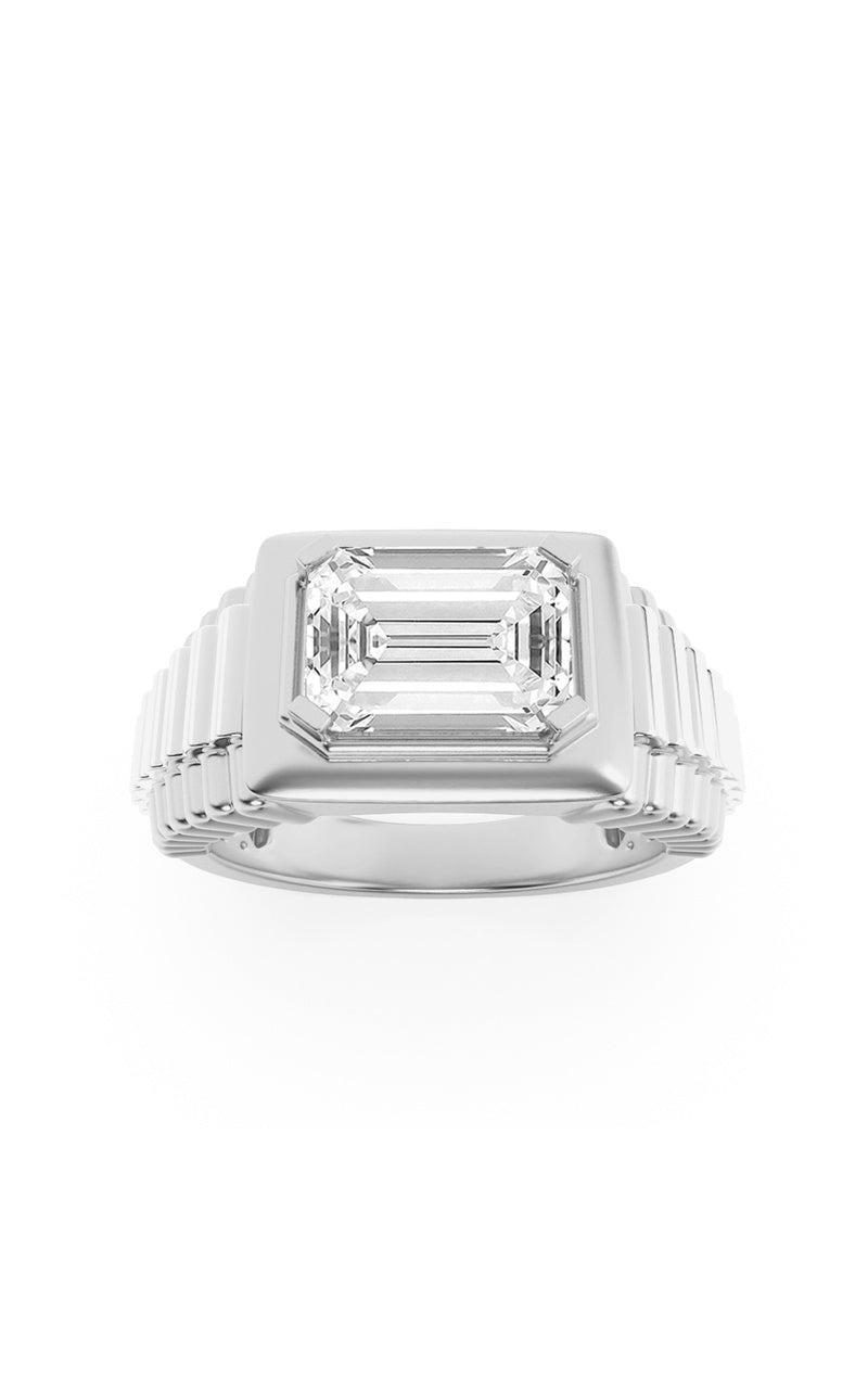 2.5Cttw Emerald Shaped Lab Grown Diamond (F/VS) Mens Ring in 14K Yellow Gold