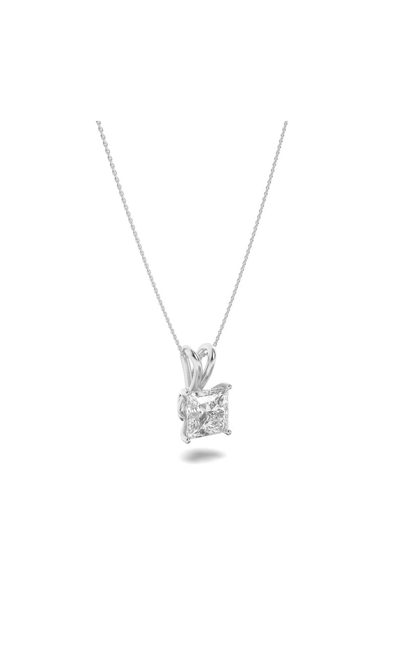 2Cttw Princess Shaped Lab Grown Diamond (F/VS) Split Bale Solitaire Pendant in 14K Gold