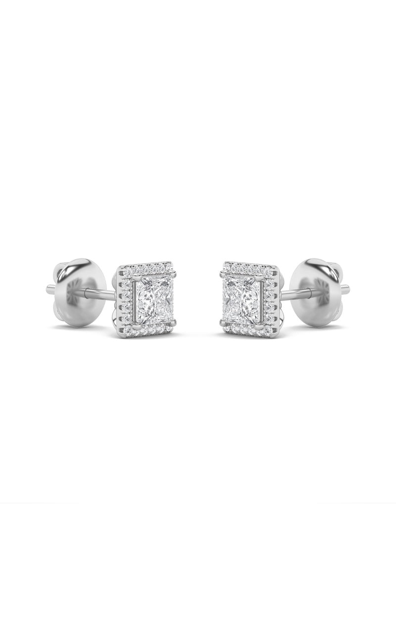 2Cttw Princess Shaped Lab Grown Diamond (F/VS) Halo Stud  Earrings in 14K Gold