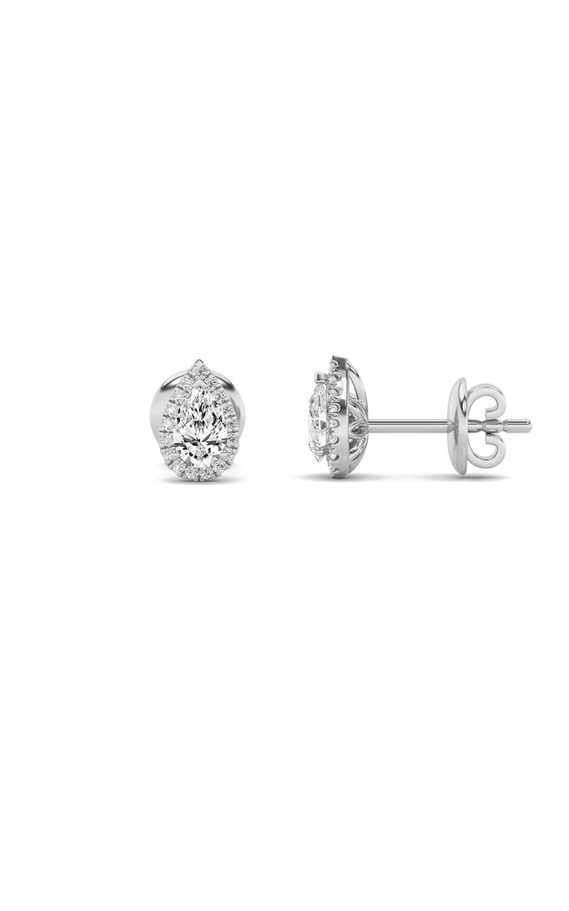 2Cttw Pear Shaped Lab Grown Diamond (F/VS) Halo Stud Earrings in 14K Gold