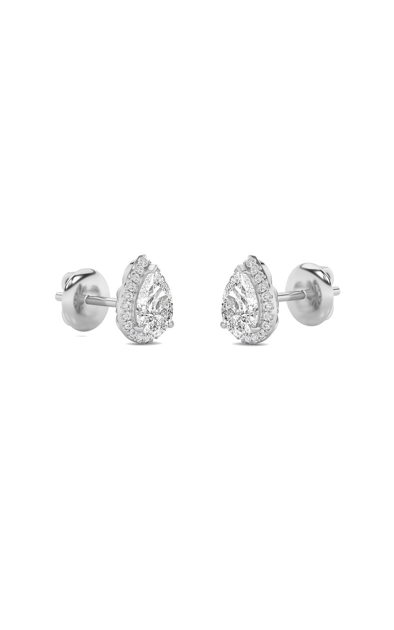 2Cttw Pear Shaped Lab Grown Diamond (F/VS) Halo Stud Earrings in 14K Gold