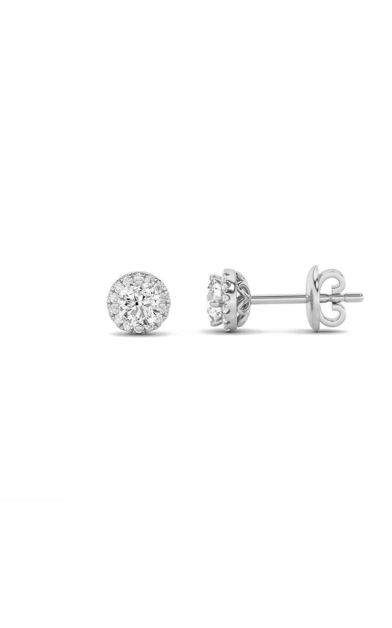 2Cttw Round Shaped Lab Grown Diamond (F/VS) Halo Stud Earrings in 14K Gold