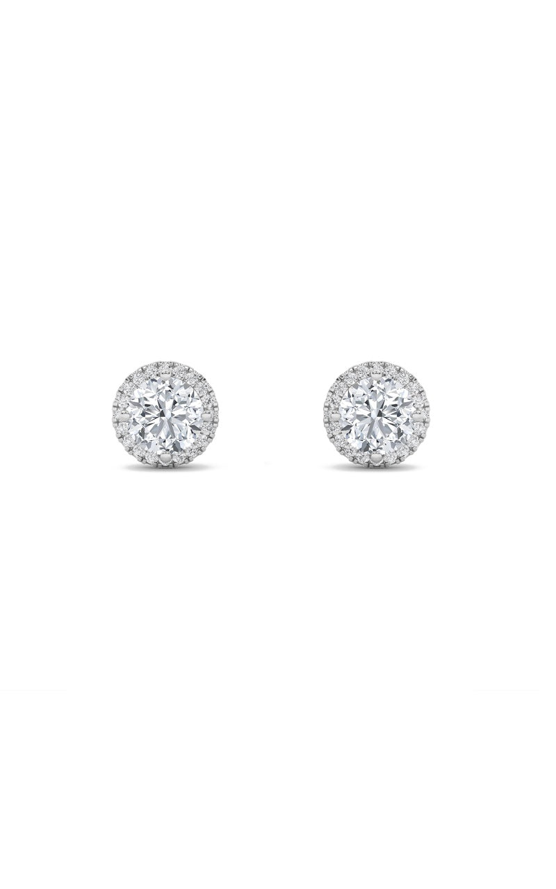 2Cttw Round Shaped Lab Grown Diamond (F/VS) Halo Stud Earrings in 14K Gold