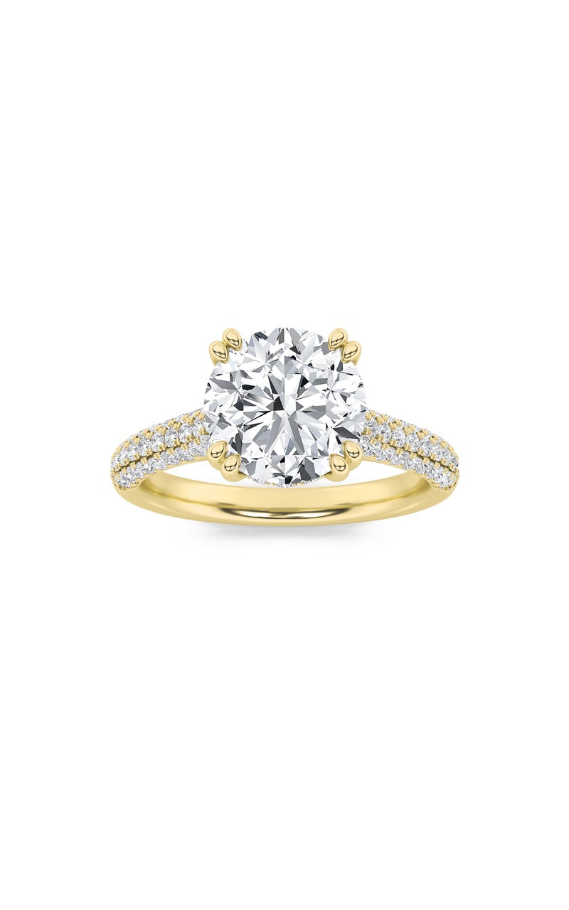 3Cttw Emerald Shaped Lab Grown Diamond (F/VS) Triple Row Accented Engagement Ring in 14K Gold