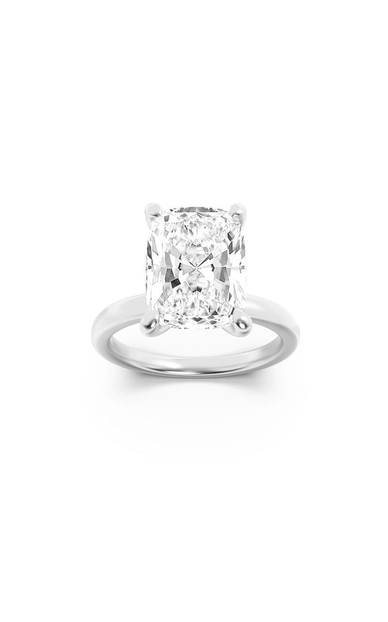 3.25Cttw Elongated Cushion Shaped Lab Grown Diamond (F/VS) Hidden Halo Plain Shank Engagement Ring in 14K Gold