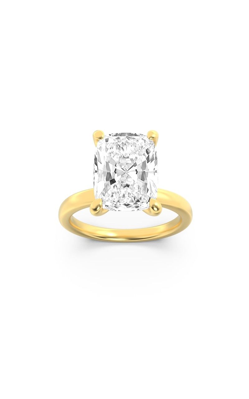 3.25Cttw Elongated Cushion Shaped Lab Grown Diamond (F/VS) Hidden Halo Plain Shank Engagement Ring in 14K Gold