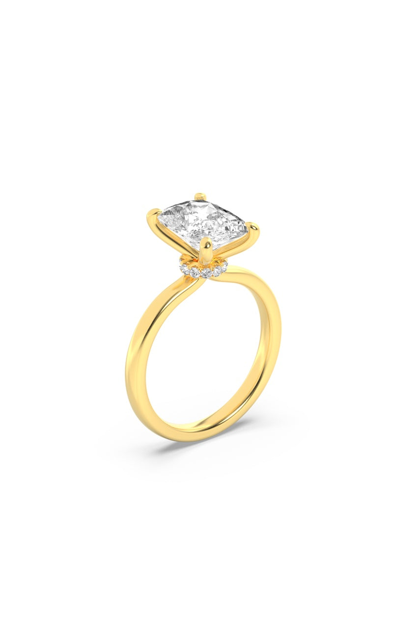 3.25Cttw Elongated Cushion Shaped Lab Grown Diamond (F/VS) Hidden Halo Plain Shank Engagement Ring in 14K Gold
