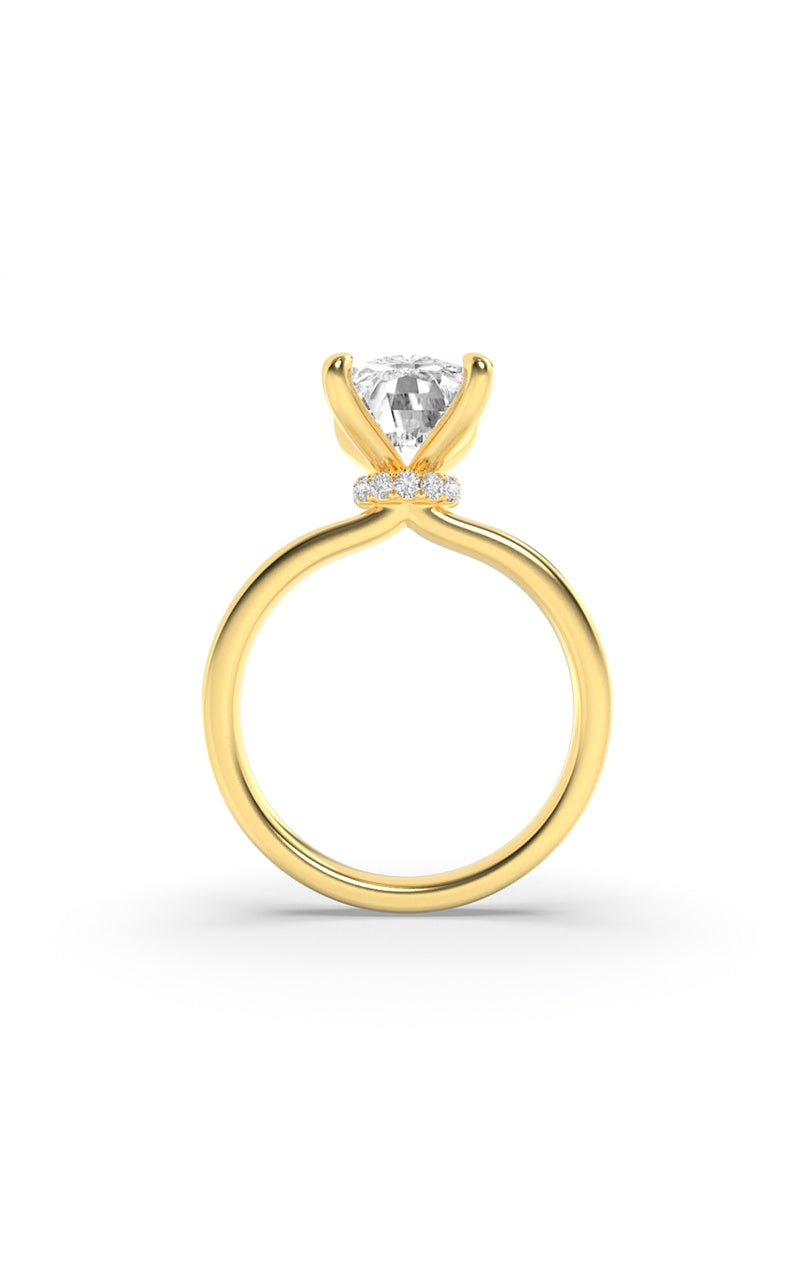 3.25Cttw Elongated Cushion Shaped Lab Grown Diamond (F/VS) Hidden Halo Plain Shank Engagement Ring in 14K Gold
