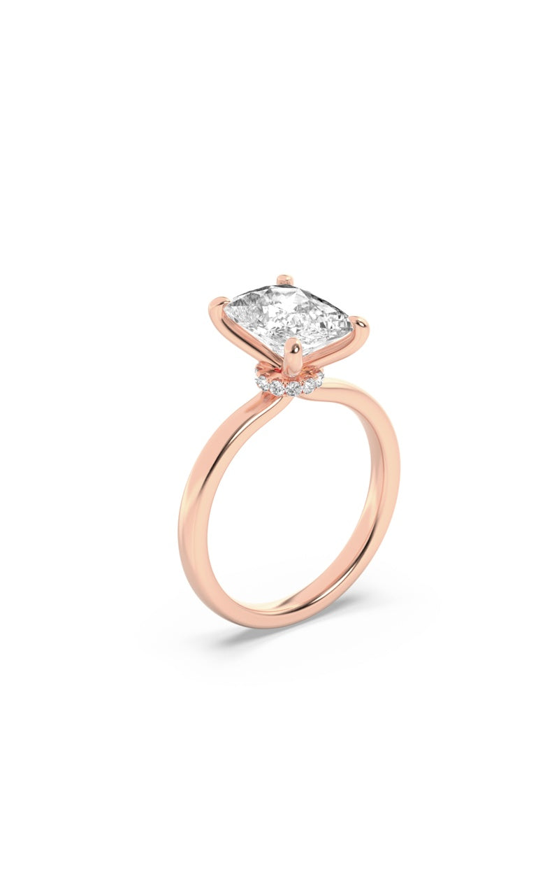 3.25Cttw Elongated Cushion Shaped Lab Grown Diamond (F/VS) Hidden Halo Plain Shank Engagement Ring in 14K Gold