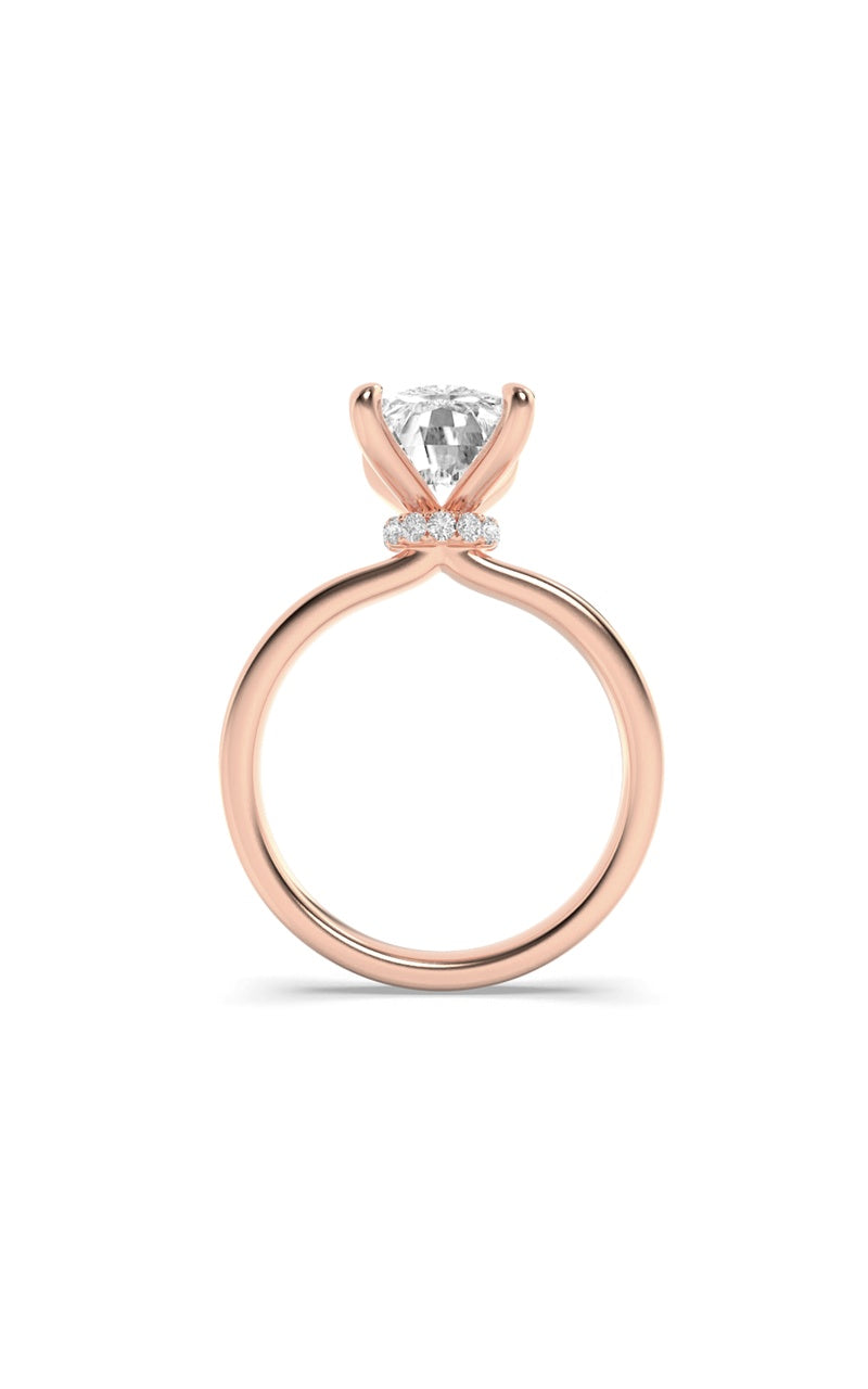 3.25Cttw Elongated Cushion Shaped Lab Grown Diamond (F/VS) Hidden Halo Plain Shank Engagement Ring in 14K Gold