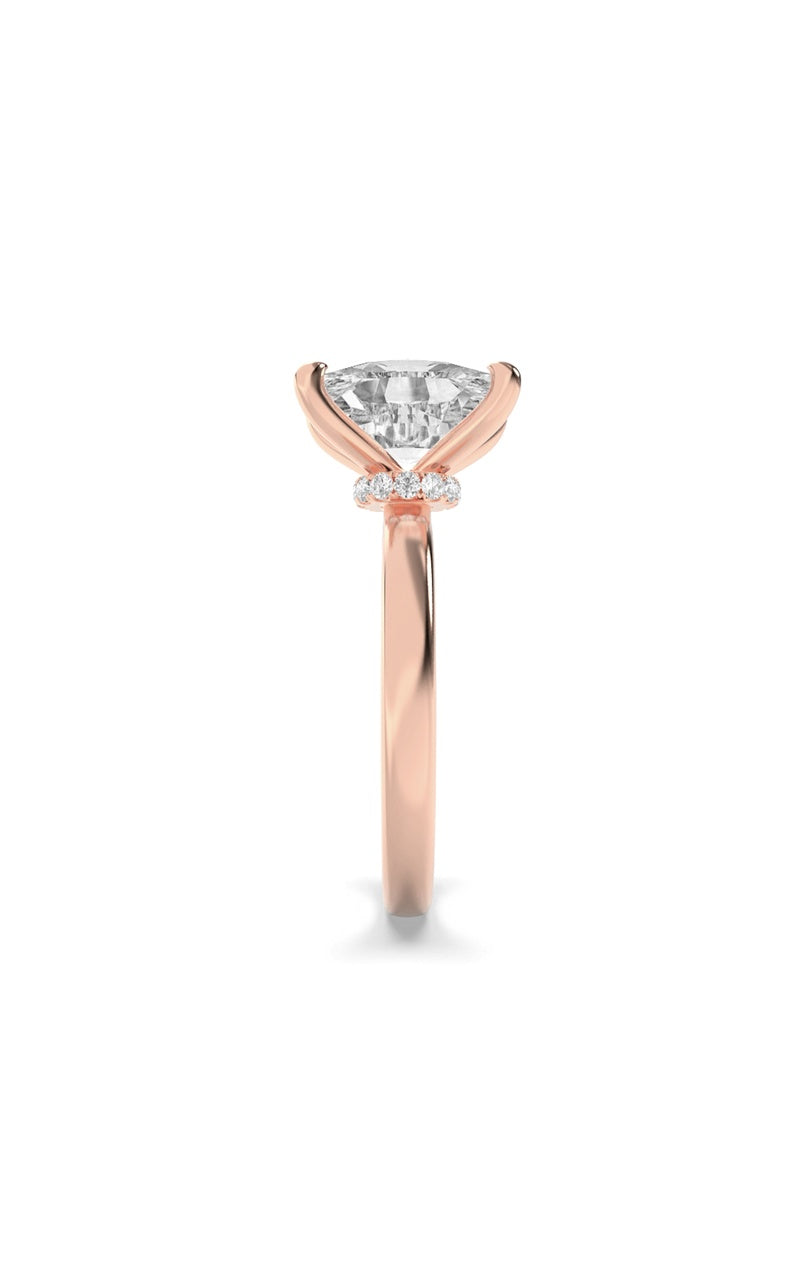 3.25Cttw Elongated Cushion Shaped Lab Grown Diamond (F/VS) Hidden Halo Plain Shank Engagement Ring in 14K Gold