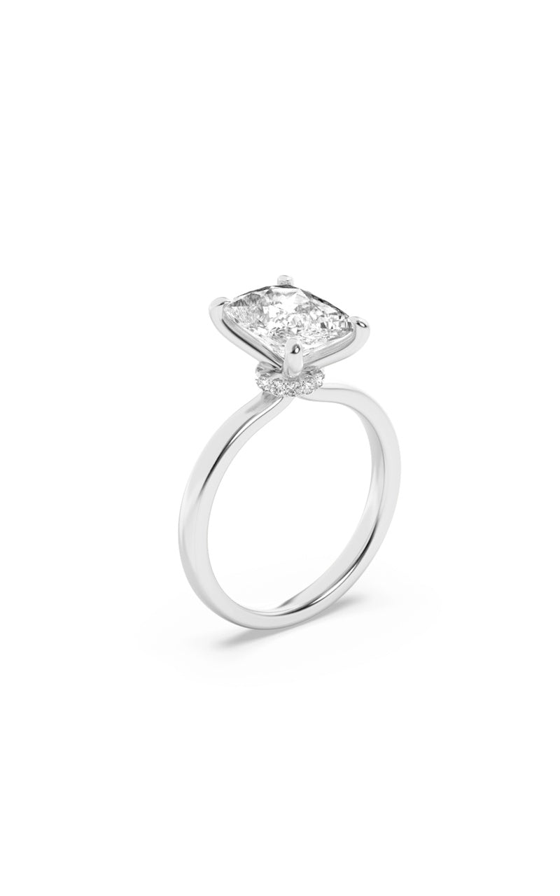 2Cttw Elongated Cushion Shaped Lab Grown Diamond (F/VS) Hidden Halo Plain Shank Engagement Ring in 14K Gold