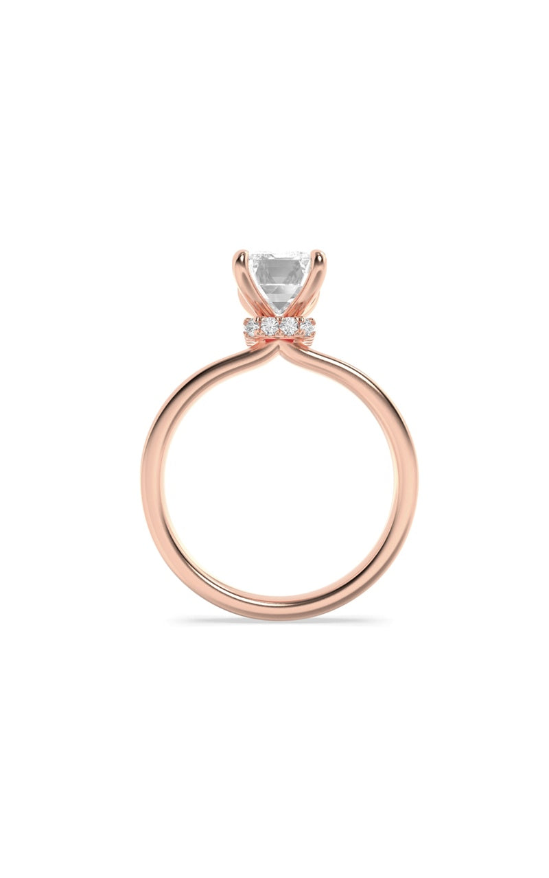 1Cttw Emerald Shaped Lab Grown Diamond (F/VS) Hidden Halo Plain Shank Engagement Ring in 14K Gold