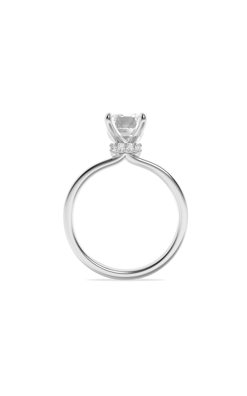 2Cttw Emerald Shaped Lab Grown Diamond (F/VS) Hidden Halo Plain Shank Engagement Ring in 14K Gold