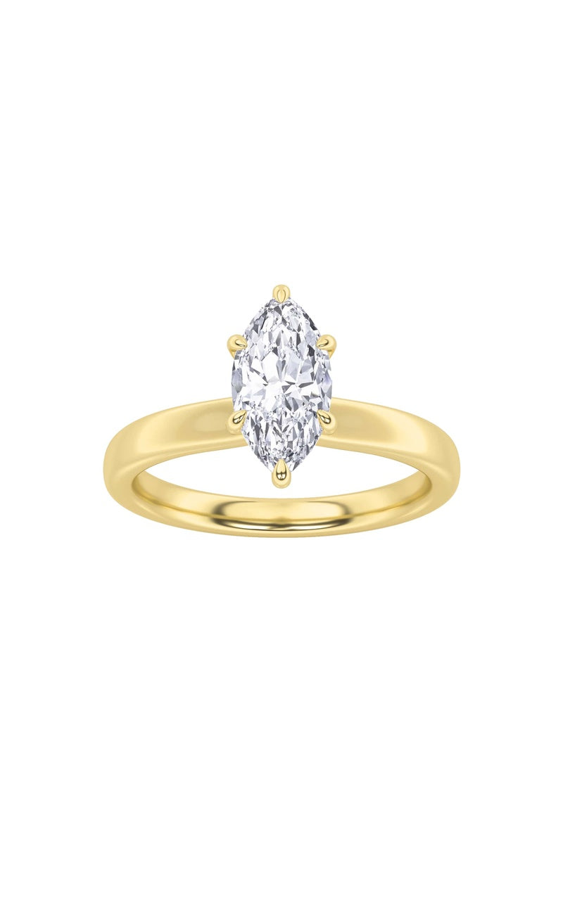 3Cttw Marquise Shaped Lab Grown Diamond (F/VS) Hidden Halo Plain Shank Engagement Ring in 14K Gold