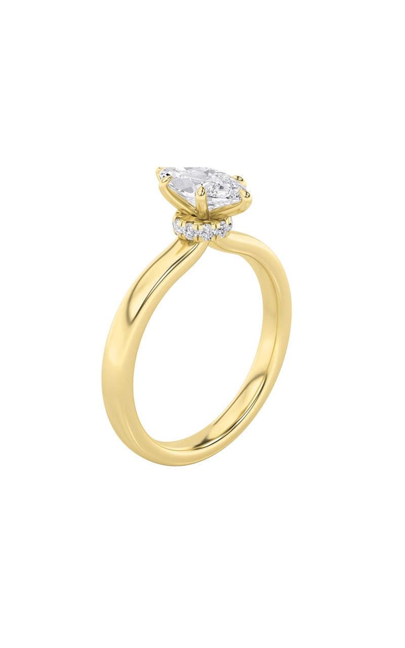 3Cttw Marquise Shaped Lab Grown Diamond (F/VS) Hidden Halo Plain Shank Engagement Ring in 14K Gold