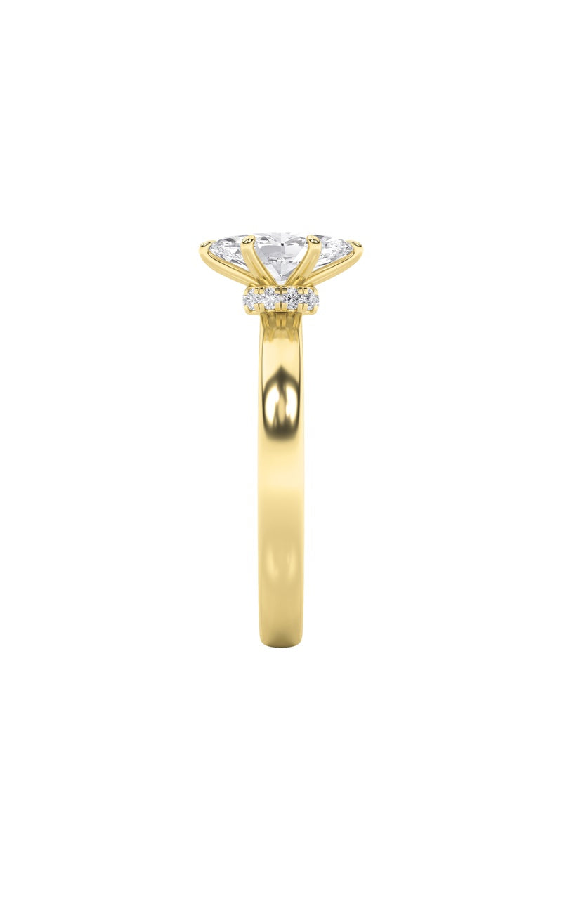 3Cttw Marquise Shaped Lab Grown Diamond (F/VS) Hidden Halo Plain Shank Engagement Ring in 14K Gold